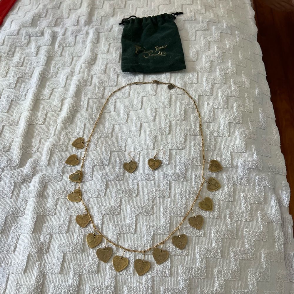 Vintage Lucy Isaacs Necklace and Earring set with jewellery bag.